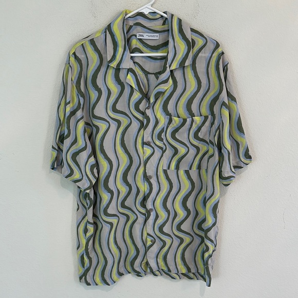 Zara Linen Blend Button Down Shirt - Picture 1 of 8
